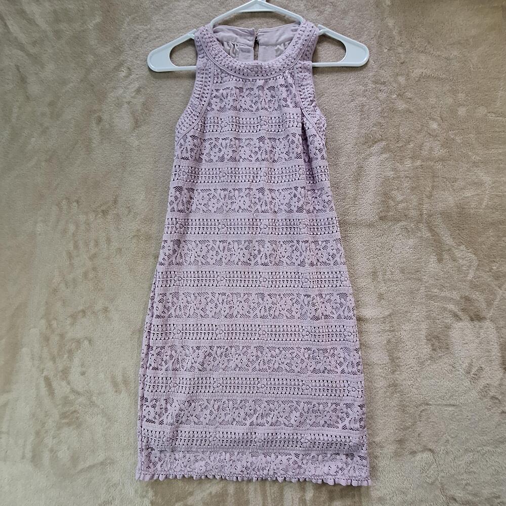 Kimchi Blue Dress Womens S Purple Lace Crochet High Neck Bodycon Short Mini